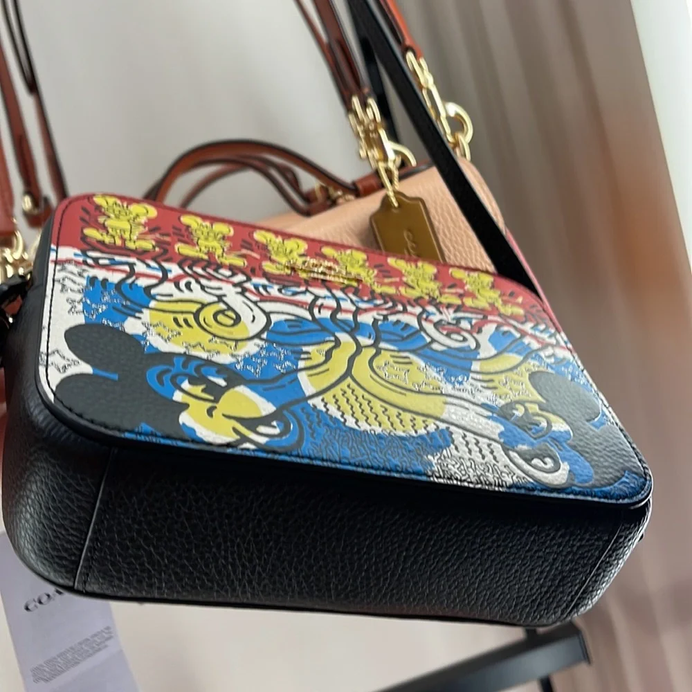 Coach Disney Mickey Mouse X Keith Haring Mini Camera Bag Gold/Chalk Black Multi